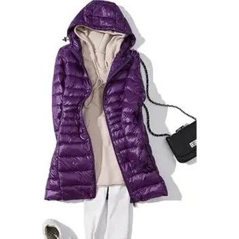 Dámská parka Dámská péřová bunda s kapucí – ultralehká, prošívaná Velikost: L, Barva (Varianta): Fialová