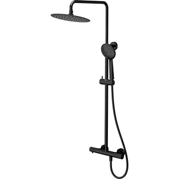Sprchový set Cersanit Zen sprchová sada na stěnu s termostatem s dešťovou sprchou černá S951-783