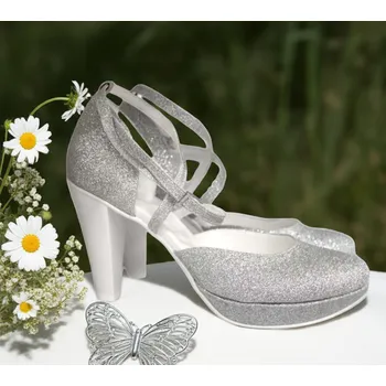 Dámské lodičky Třpytivé svatební boty na platformě - stříbrné Velikost obuvi: 34