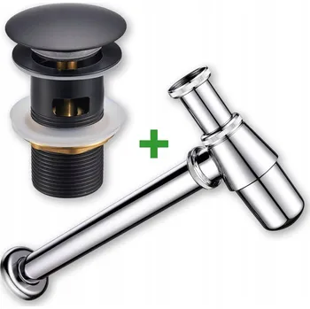 Sifon SADA: ZÁTKA KLIK-KLAK S PŘEPADEM ČERNÁ + UMYVADLOVÝ SIFON K UMYVADLU