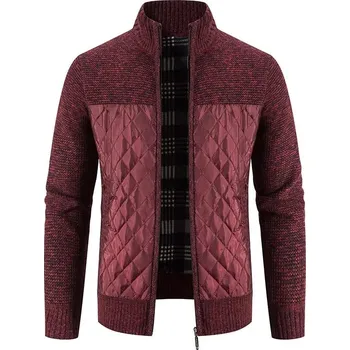 Pánský svetr Pánský svetr na zip – slim střih, stojáček, hřejivý úplet Barva: Bordová, Velikost: 3XL