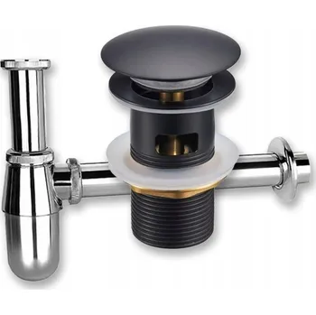 Sifon SADA: ZÁTKA KLIK-KLAK S PŘEPADEM ČERNÁ + UMYVADLOVÝ SIFON K UMYVADLU