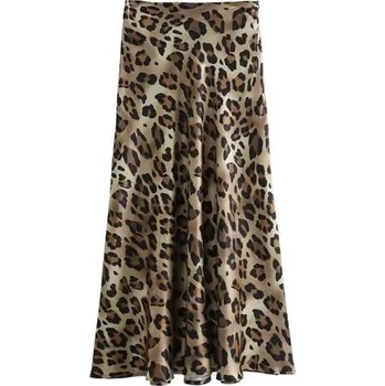 Dámská sukně Dámská leopardí sukně midi s vysokým pasem Vintage dlouhá skládaná sukně Volný áčkový střih Elegantní zvířecí vzor do města i na léto M