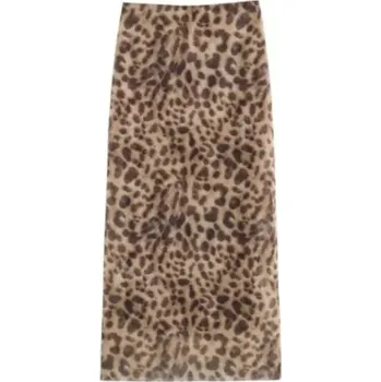 Dámská sukně Dámská dlouhá leopardí tylová midi sukně s vysokým elastickým pasem Elegantní sukně ze síťoviny Volánová sukně do pasu Stylová móda S