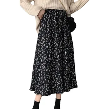 Dámská sukně Dámská midi sukně s květinovým vzorem Lehká áčková sukně s elastickým pasem Letní sukně do města na procházky i do práce černá