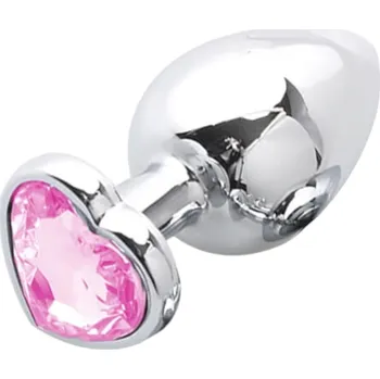 Anální kolík Sunfo - anální kolík srdce s růžovým kamenem (stříbrný)