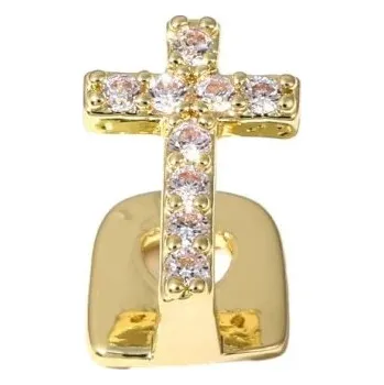 Zubní nit Halloween grillz zubní čepice s křížkem a kamínky Hip hop zuby Zlato-stříbrná barva Nepravidelný dutý design Šperk pro ženy i muže zlatá