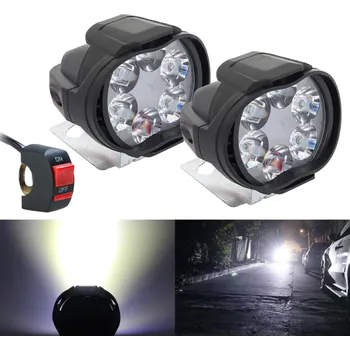 Osvětlení pro motocykl 2 ks 6LED motocyklové světlomety 8W 6000K Elektrická přídavná světla s řídítkovým přepínačem 65 x 55 x 50 mm Externí světla pro motorku