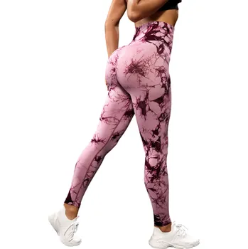 Dámské batikované bezešvé sportovní legíny s vysokým pasem Push-up efekt Rychleschnoucí elastické legíny Lehká prodyšná tkanina růžová L
