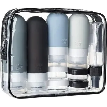 Sada 16 silikonových cestovních lahviček Nepropustné nádoby na toaletní potřeby TSA schválené Lahve na šampon kondicionér krém černá