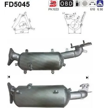 Filtr pevných částic Filtr sazových částic, výfukový systém AS FD5045