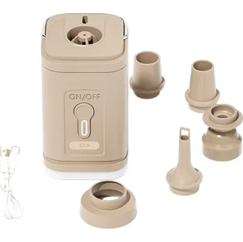 Bezdrátová mini vzduchová pumpa 25 W 500 l/min Přenosná nabíječka USB-C Světlo 5 trysek Kompaktní pumpička 4440 mWh 5x5x8,4 cm hnědá