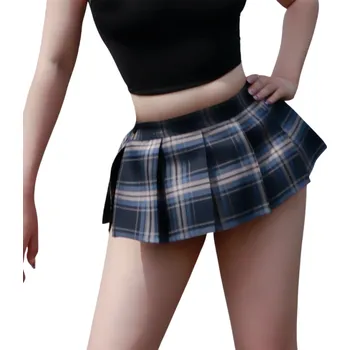 Dámská sukně Krátká vintage kostkovaná skládaná mini sukně Sexy japonský školní styl Áčkový střih Lehká látka Cosplay retro oblečení černá
