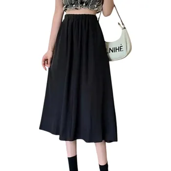 Dámská sukně Dámská černá midi sukně s elastickým pasem Elegantní áčková sukně do práce i na volný čas Pohodlná sukně pro každodenní nošení
