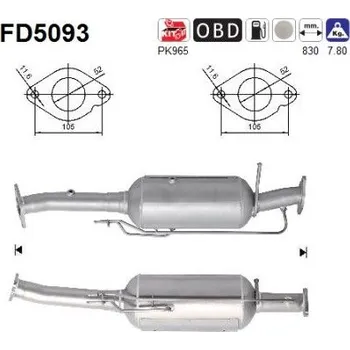 Filtr pevných částic Filtr sazových částic, výfukový systém AS FD5093
