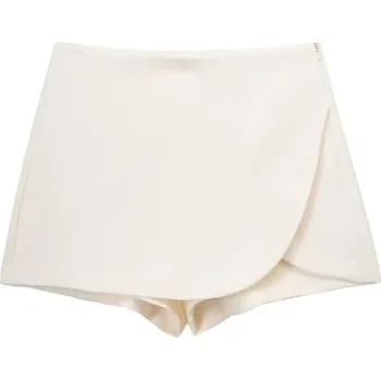 Dámská sukně Krátká asymetrická kraťasová sukně s vysokým pasem Stylová sukně s volánem Elegantní mini sukně s nohavičkou pro ženy do města i na léto bílá L