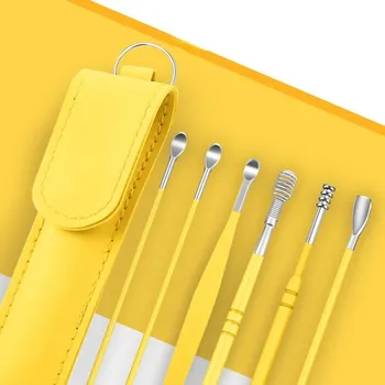 Čistič uší 6 ks Nerezový čistič uší pro děti i dospělé | čistič uší, ušní lžička - Žlutá-A