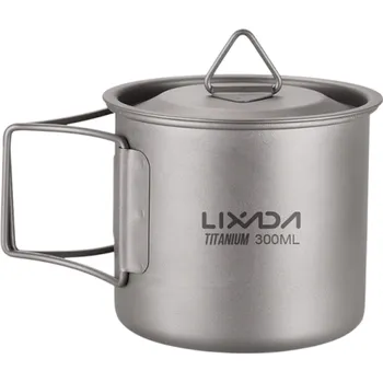 Titanový hrnek na vodu 300 ml 8 x 7,3 cm Ultralehký skládací hrnek s víkem a úložným vakem Kempingový hrnek z titanu na turistiku