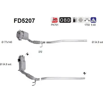 Filtr pevných částic Filtr sazových částic, výfukový systém AS FD5207