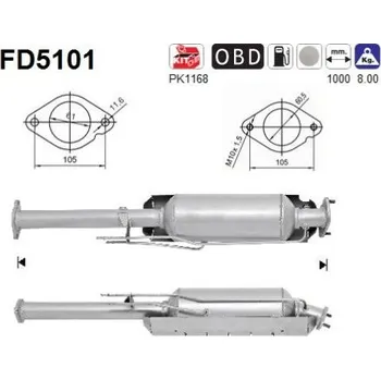 Filtr pevných částic Filtr sazových částic, výfukový systém AS FD5101