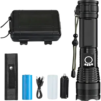 Svítilna Dobíjecí LED taktická svítilna 500000 lm 5 režimů IP65 Hliníkové tělo USB nabíjení Protiskluzová rukojeť Outdoor svítilna 18650 baterie Box