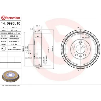 Brzdový buben Brzdový buben BREMBO 14.D996.10