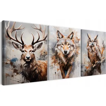 Obraz Obraz na plátně Triptych Lesní zvířata Nástěnná dekorace do pokoje 90x180