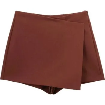 Dámské kraťasy Dámské asymetrické vintage kraťasy s vysokým pasem a bočním zipem Elegantní krátké šortky retro střihu na léto i volný čas hnědá XS