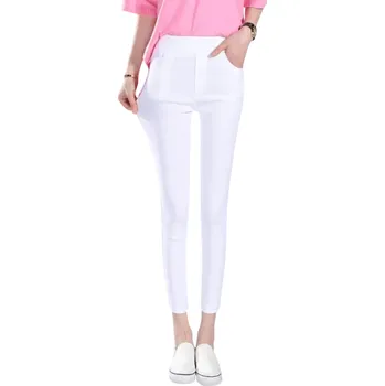 Dámské legíny Dámské elastické úzké strečové legíny s kapsami Pohodlné ležérní legíny na každý den Módní přiléhavé kalhoty do města i na doma bílá M
