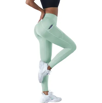 Dámské legíny Dámské legíny s vysokým pasem Push-up elastické sportovní kalhoty s kapsami Pohodlné legíny na cvičení Jóga fitness běh zelená L
