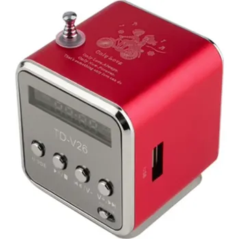 Radiopřijímač Přenosný Digitální FM Rádio Reproduktor s LCD Displejem 3W MP3 Přehrávač TF Karta USB Mini Rádio Přijímač Dobíjecí 600mAh LED Audio Slot 32GB červená