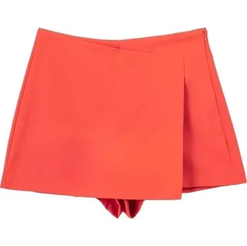 Dámské kraťasy Dámské asymetrické kraťasy s vysokým pasem Boční zip Elegantní jednobarevné vintage šortky Stylové letní kraťasy pro volný čas oranžová S