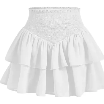 Dámská sukně Dámská vrstvená áčková mini sukně s vysokým pasem Krátká elegantní sukně do pasu Volánová ležérní sukně pro každodenní i společenské nošení bílá M