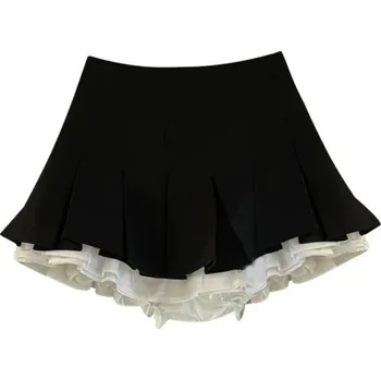 Dámská sukně Černá mini sukně s volánky Skládaná krátká sukně do A Elegantní áčková sukně pro ženy Stylová dámská móda Letní oblečení XL