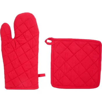 Kuchyňská zástěra Kuchyňská sada chňapka a podložka pod hrnec Atmosphera Bavlna Červená (2 ks)