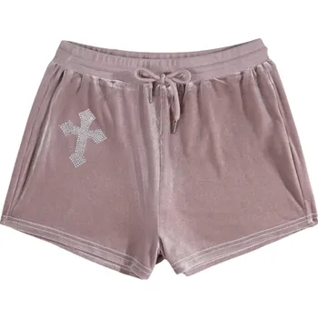 Dámské kraťasy Krátké dámské lesklé přiléhavé kraťasy se stahovací šňůrkou Sportovní šortky s diamantovým vzorem kříže Elastické kraťasy na léto růžová S