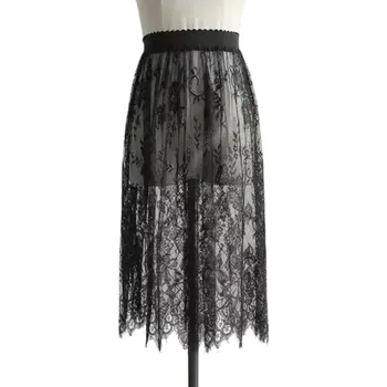 Dámská sukně Krátká krajková tylová sukně s vysokým elastickým pasem Průhledná elegantní sukně délka 60 cm Romantická mini sukně pro focení a oslavy černá XS