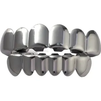 Zubní nit Zlaté hiphopové grillz horní a spodní sada s lesklým povrchem Silikonové přizpůsobení Zubní šperky pro muže a ženy Kostýmový doplněk černá