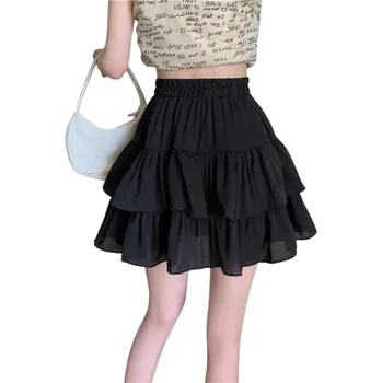 Dámská sukně Krátká áčková mini sukně s volánky Skládaný styl s elastickým pasem Lehká letní sukně pro ženy Elegantní dámská móda černá