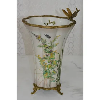 Váza Secesní váza s vážkou - porcelán + bronz