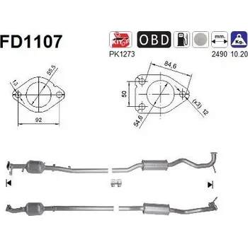 Filtr pevných částic Filtr sazových částic, výfukový systém AS FD1107
