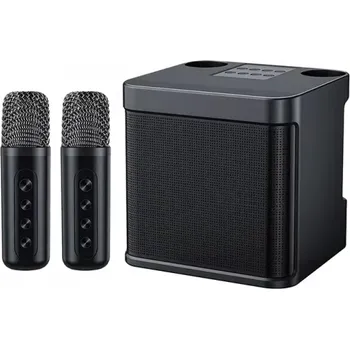 Přenosný karaoke systém Bluetooth s dvojitým mikrofonem 25W HIFI Reproduktor Domácí párty KTV Extra Bass Stereo 3000mAh AUX Bezdrátový černá