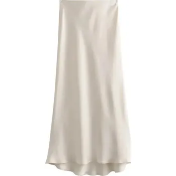 Dámská sukně Dámská dlouhá saténová sukně s vysokým pasem Elegantní maxi sukně na léto Společenská saténová sukně Jemný lesklý materiál krémová XS