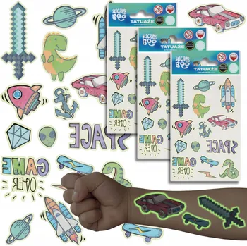 Odstranitelné tetování SADA dočasných tetování SVÍTÍCÍCH ve tmě 3 ARCHY = 42 TETOVÁNÍ