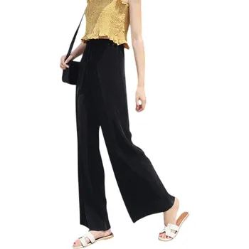 Dámské kalhoty Letní dámské volné skládané kalhoty Široké hedvábné kalhoty s elastickým pasem Lehký vzdušný materiál Elegantní pohodlné černá