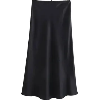 Dámská sukně Dámská letní saténová sukně s vysokým pasem Elegantní široká sukně s mašlí Lehký vzdušný materiál Ideální na léto a slavnosti černá S
