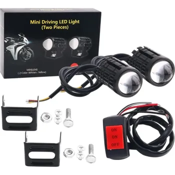 Osvětlení pro motocykl 2 ks LED motocyklový reflektor bodové světlo 6000 lm Bílé a žluté světlo s přepínačem 30W IP67 Vodotěsné pomocné světlo pro motorky