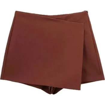 Dámské kraťasy Dámské asymetrické vintage kraťasy s vysokým pasem a bočním zipem Elegantní krátké šortky retro střihu na léto i volný čas hnědá L