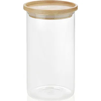 Dóza Andrea House cc16204 Dřevo Sklo Transparentní (1,2 l) (Ø 9,5 x 17,5 cm)