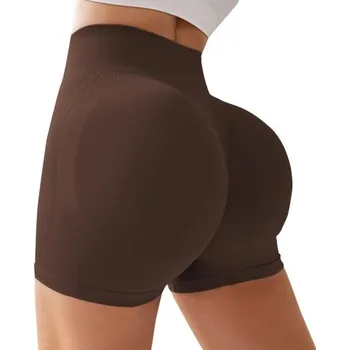 Dámské kraťasy Dámské sportovní kraťasy s vysokým pasem Push-up efekt Liftingové šortky na jógu Fitness běh Elastické bezešvé kraťasy do posilovny hnědá M